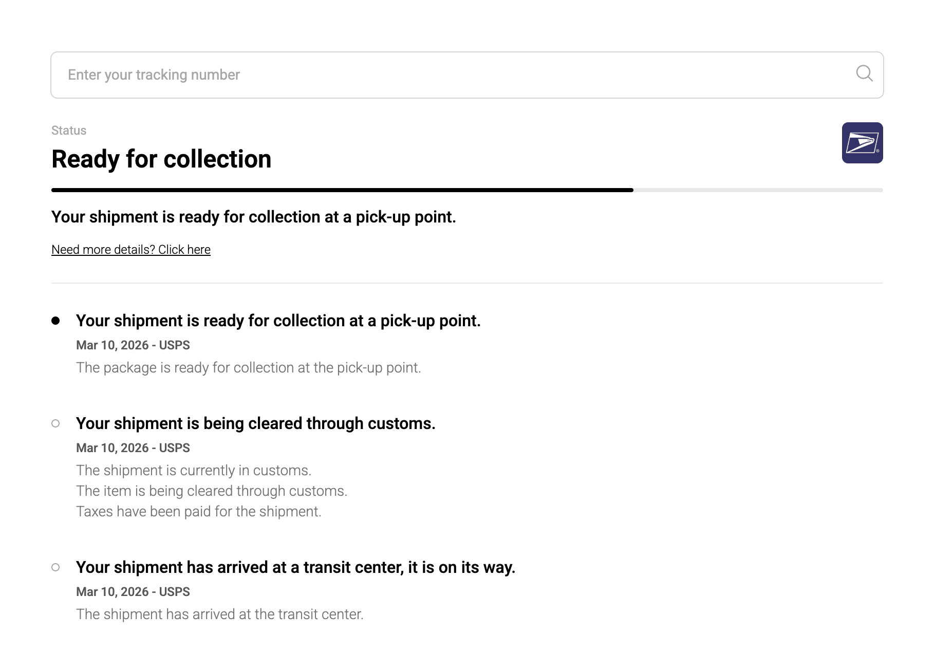 Rendered example of the Ordertracker JS widget